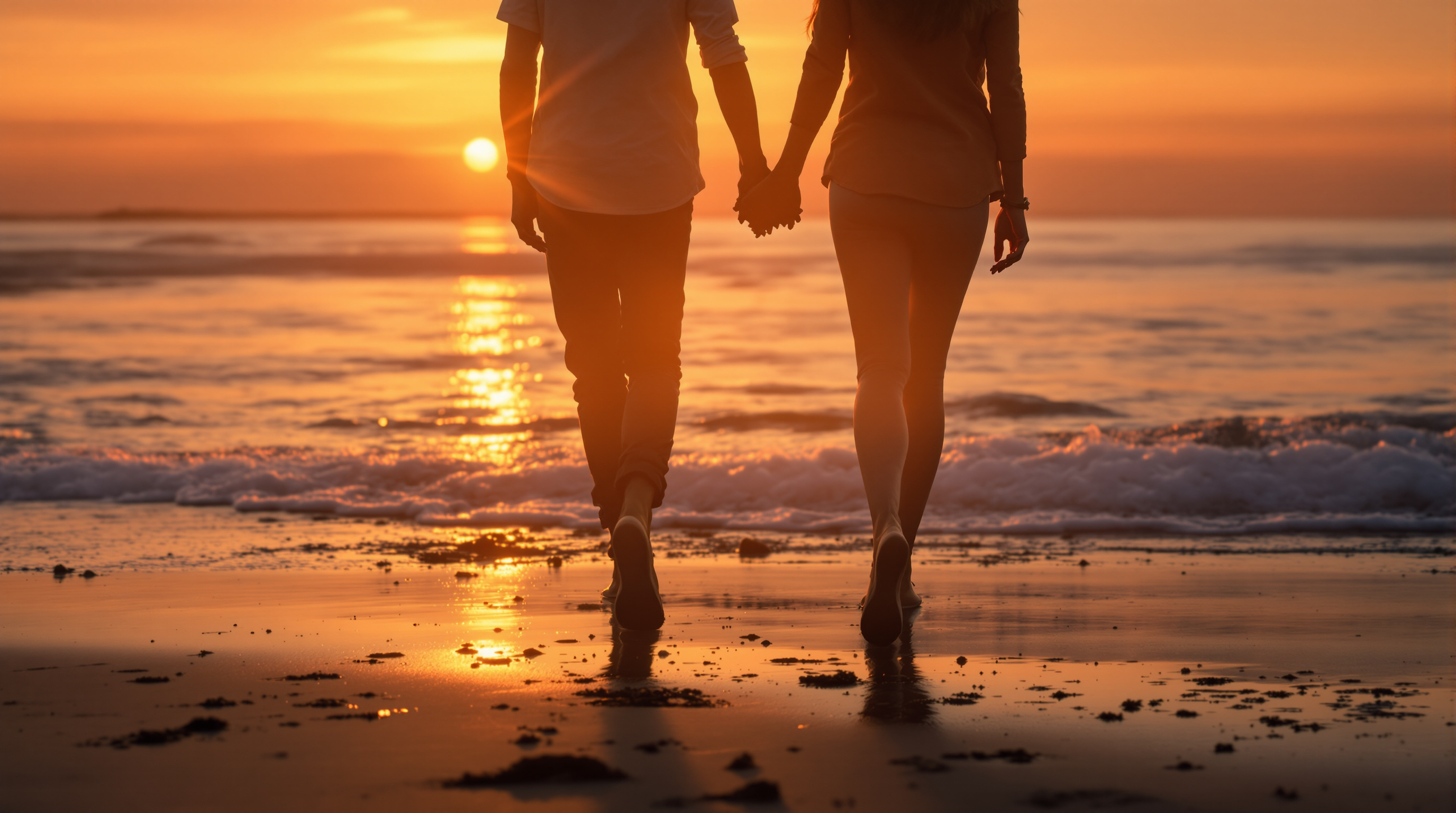 Couple holding hands on beach